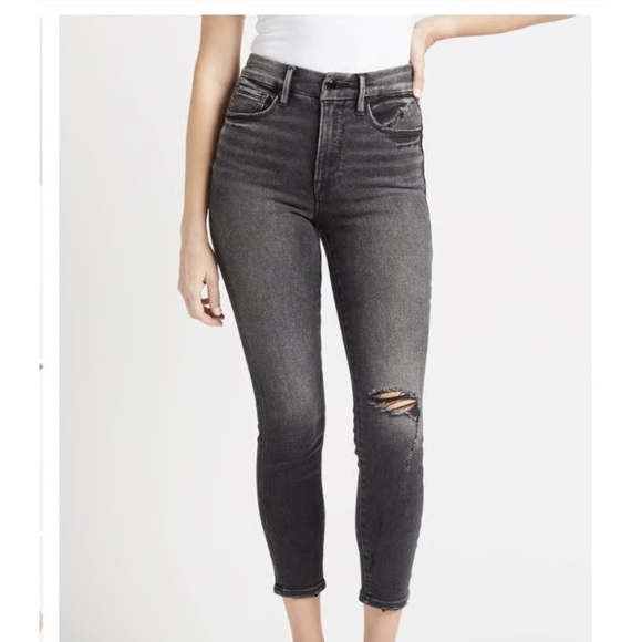 Good American Grey High Rise Skinny Knee Rip Jeans - Picture 1 of 9
